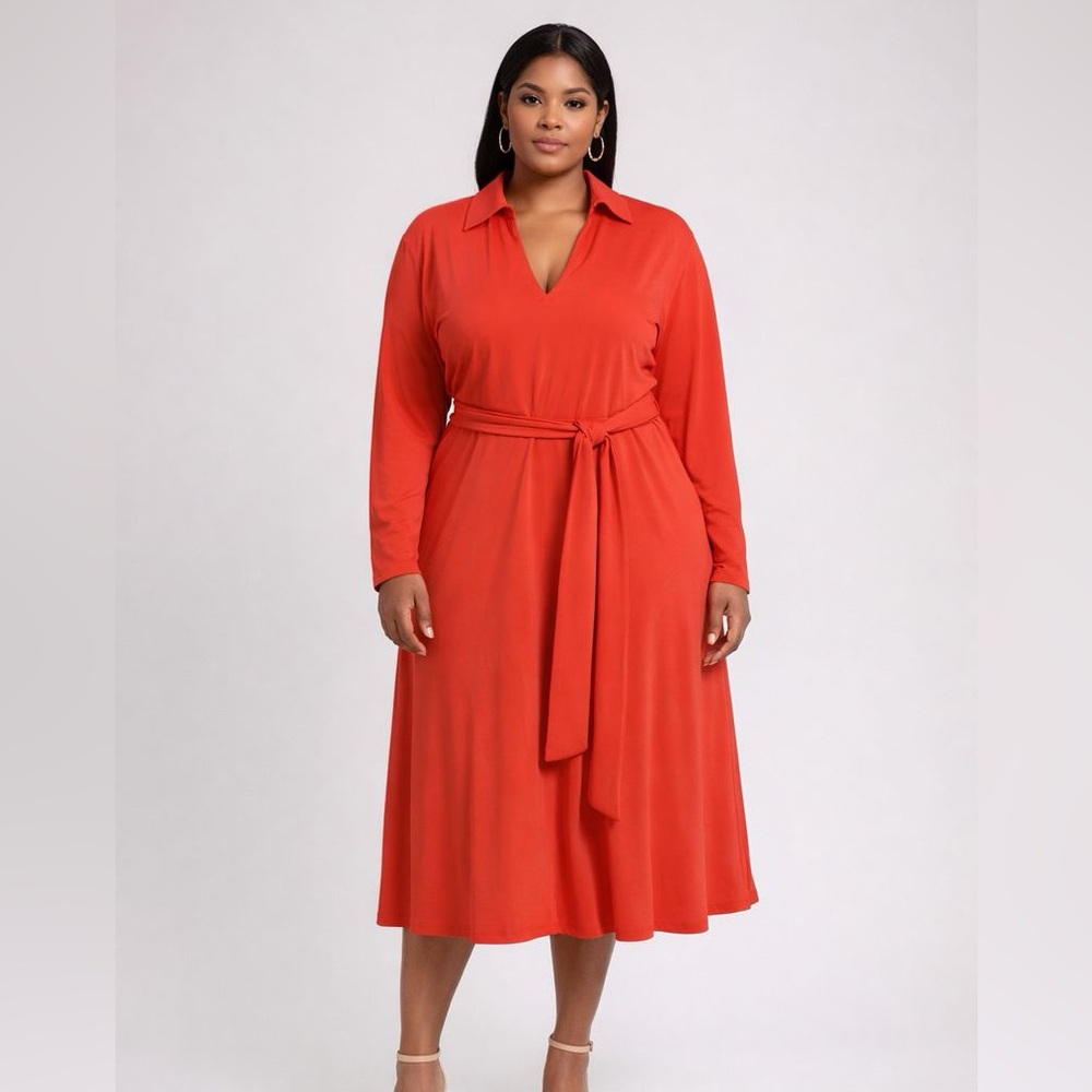 NWT Eloquii Vibrant Red Long Sleeve Dress Size 16